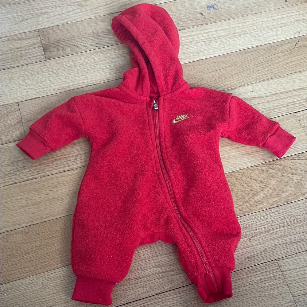 Nike Red Hooded Fleece One-Piece for newborn